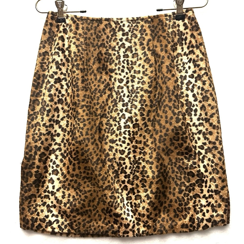 Vintage Howard Wolf Skirt Sz 4 Animal Leopard Faux Fur Velvet USA 90s‎ Y2K